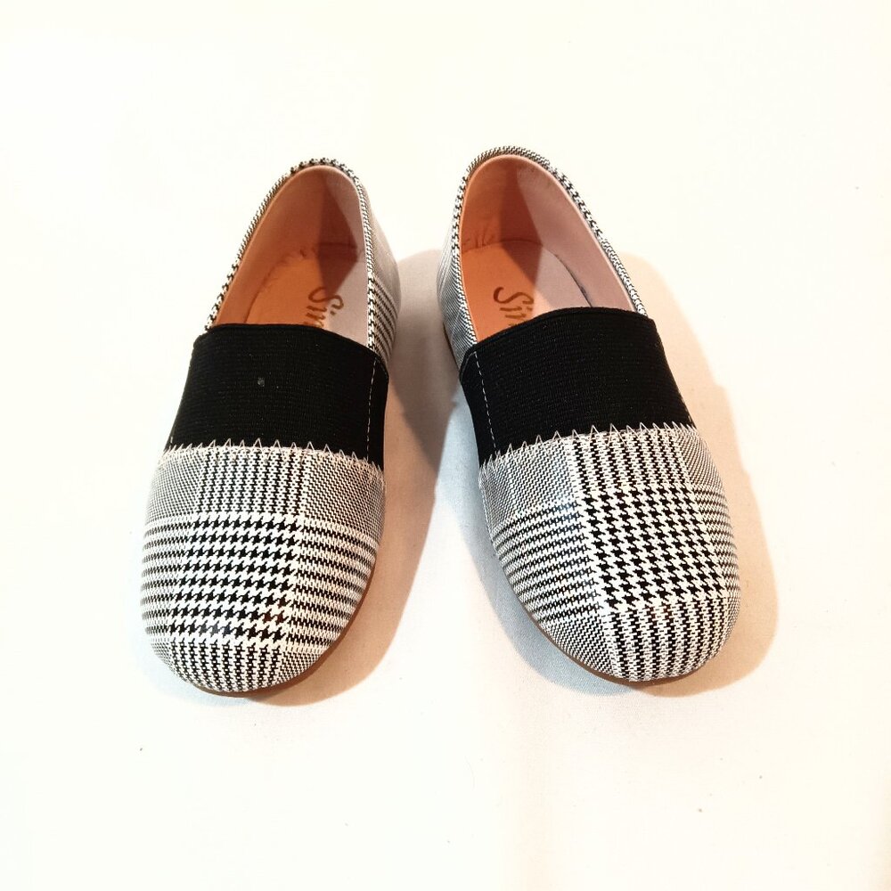 Sinai Girls Shoes NEW Original Box Slip On Flats Black White Houndstooths